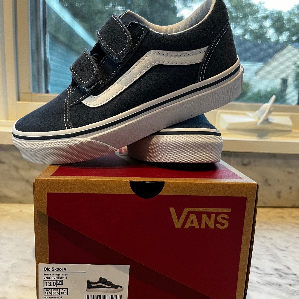 Brand new, in box size 13 boys navy suede vans